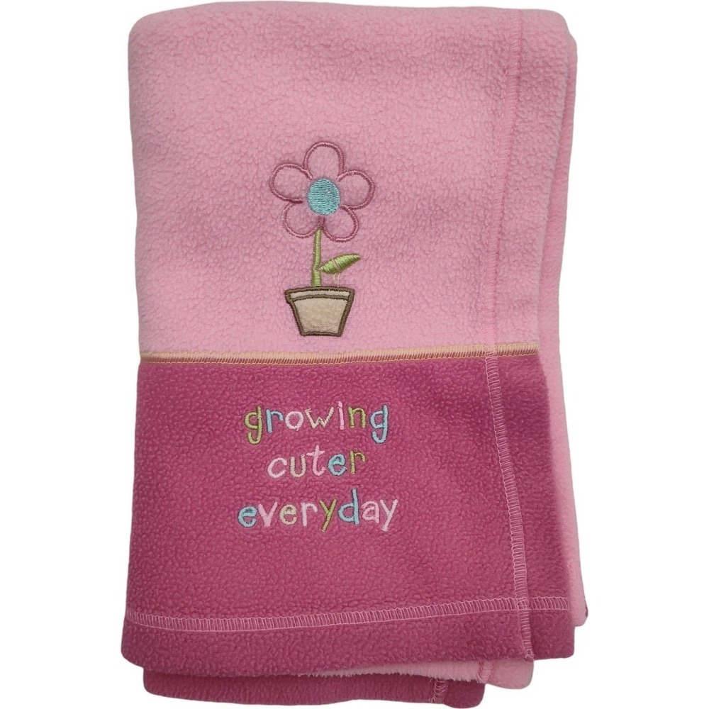 Cutie Pie Pink Growing Cuter Everyday‎ Flower Baby Girl Fleece Blanket Lovey